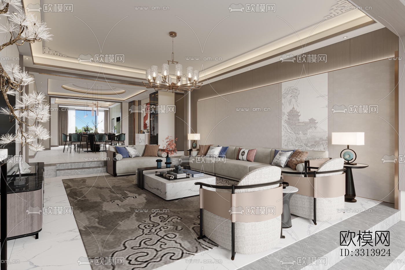 现代客餐厅效果图下载（渲染图1）