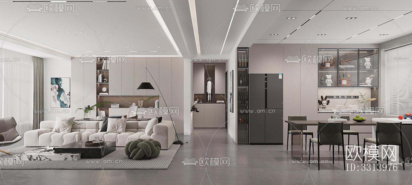 现代客餐厅效果图下载（渲染图4）