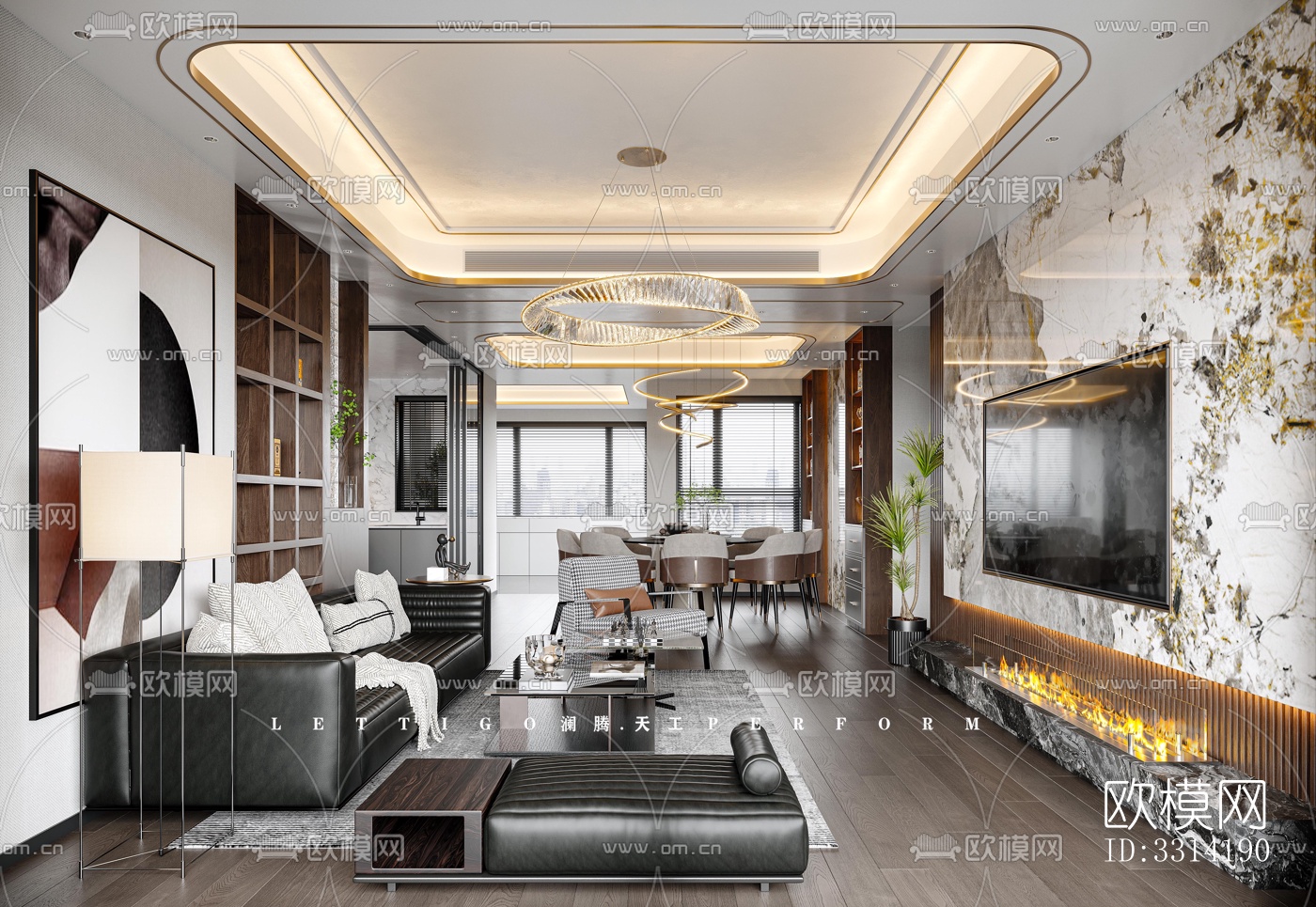 现代客餐厅效果图下载（渲染图1）