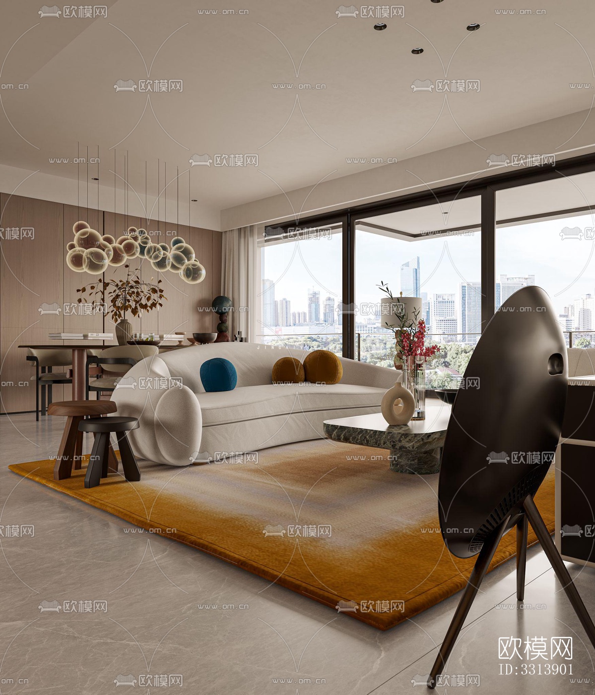 现代客餐厅效果图下载（渲染图4）