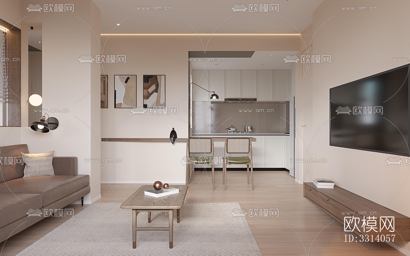 现代客餐厅效果图下载（渲染图1）