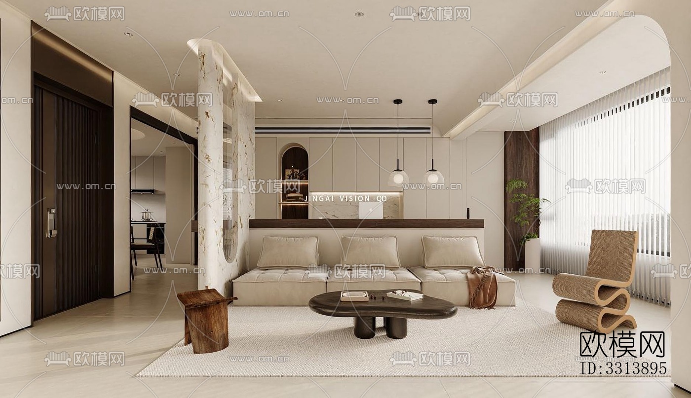 现代客餐厅效果图下载（渲染图6）