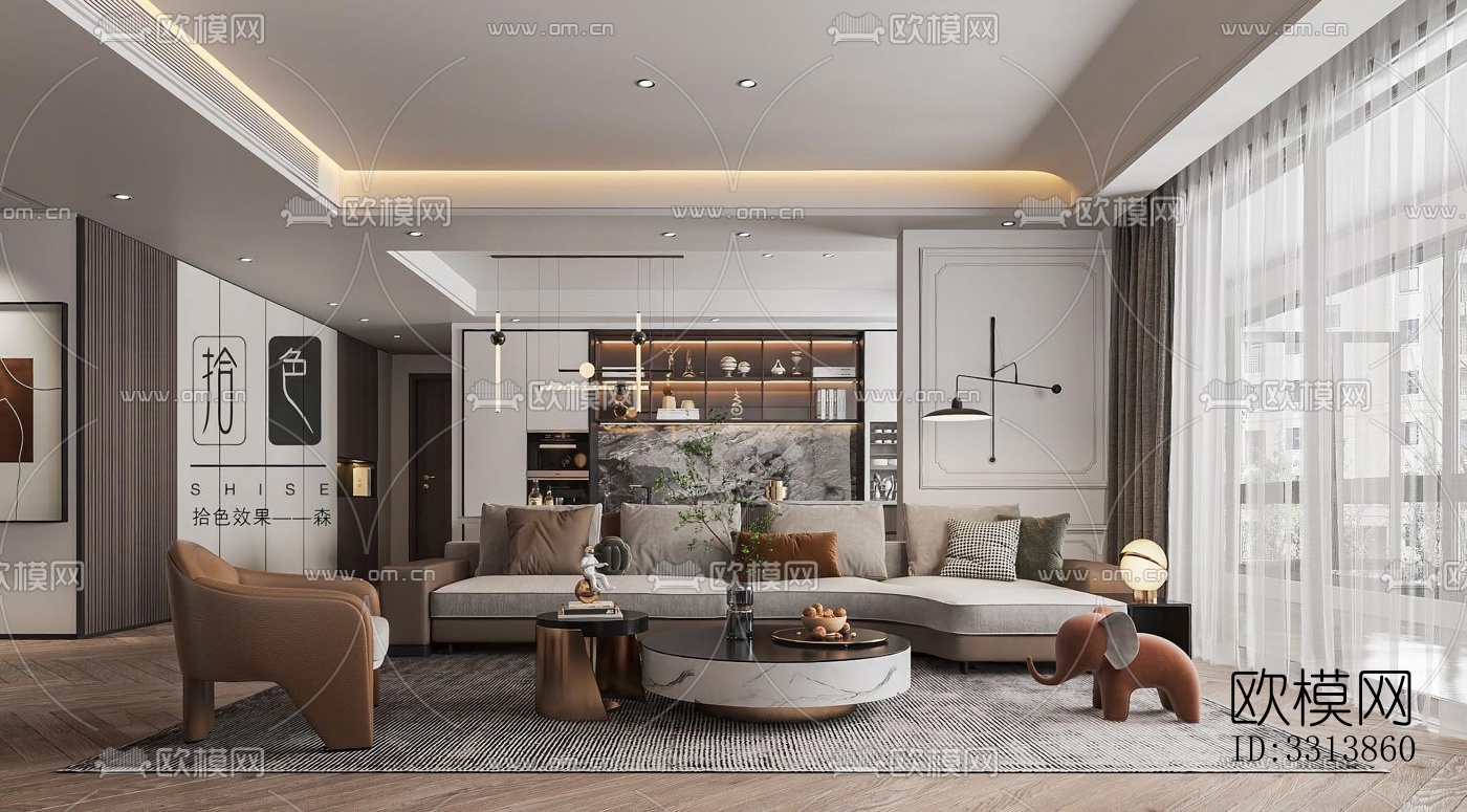 现代客餐厅效果图下载（渲染图4）