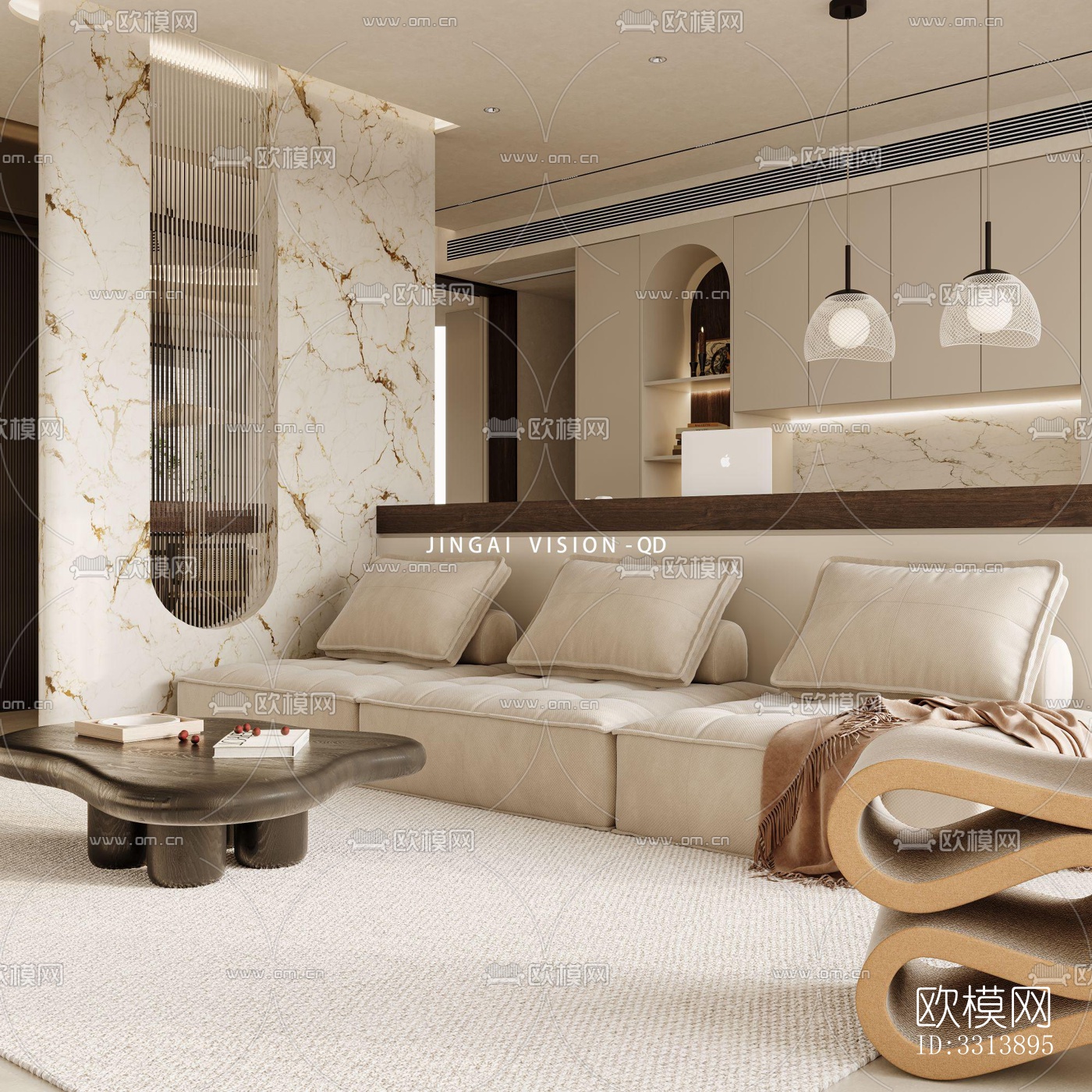 现代客餐厅效果图下载（渲染图1）