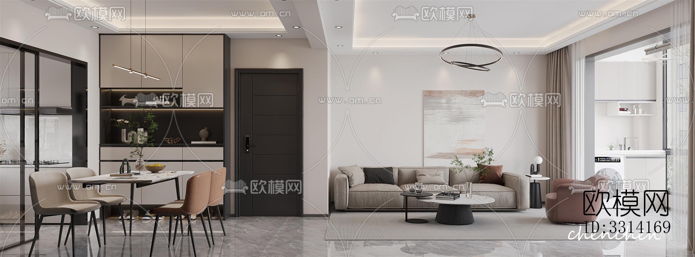 现代客餐厅效果图下载（渲染图1）