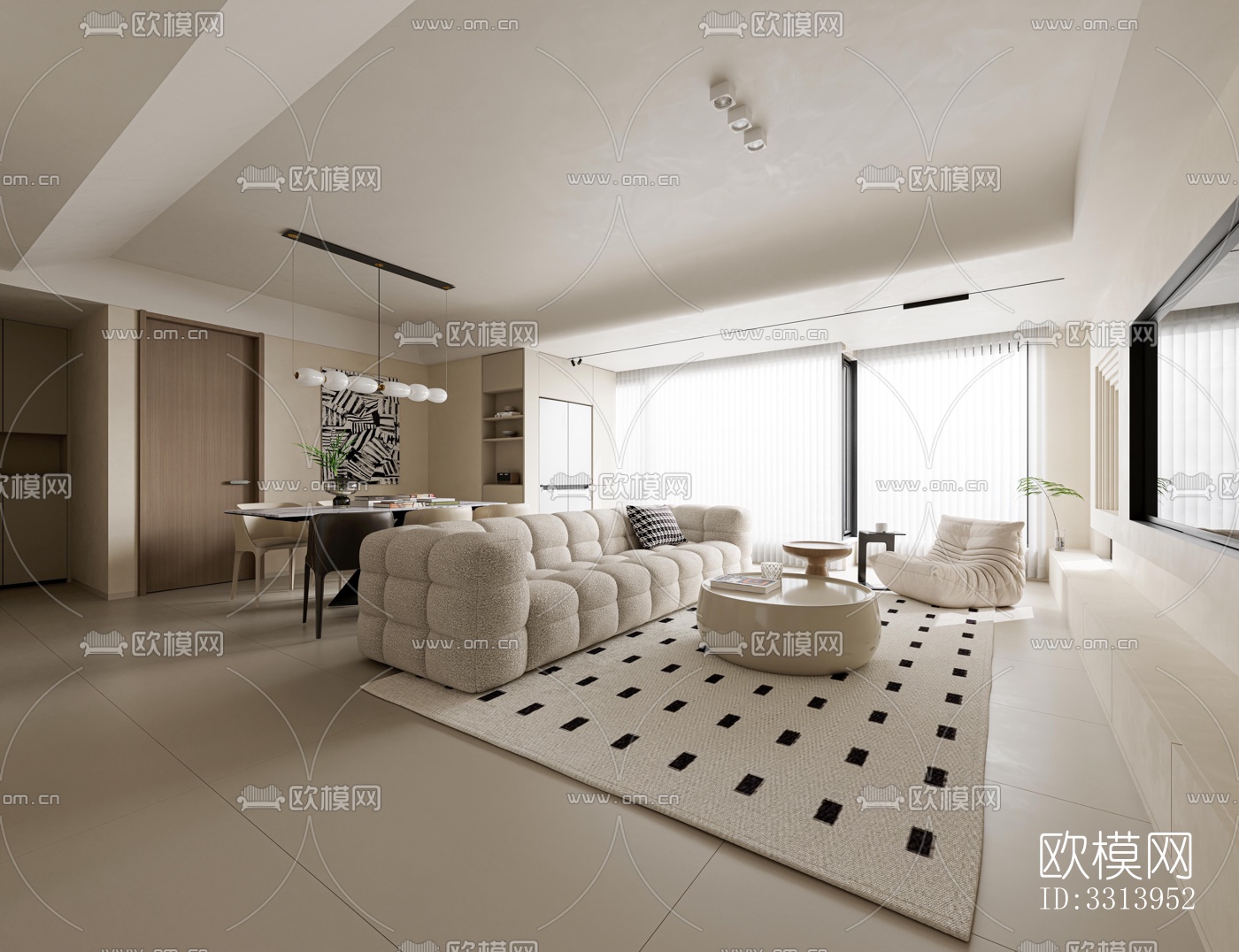 现代客餐厅效果图下载（渲染图5）