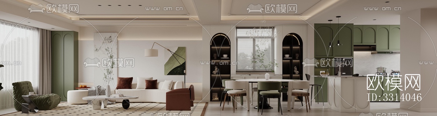 现代客餐厅效果图下载（渲染图2）