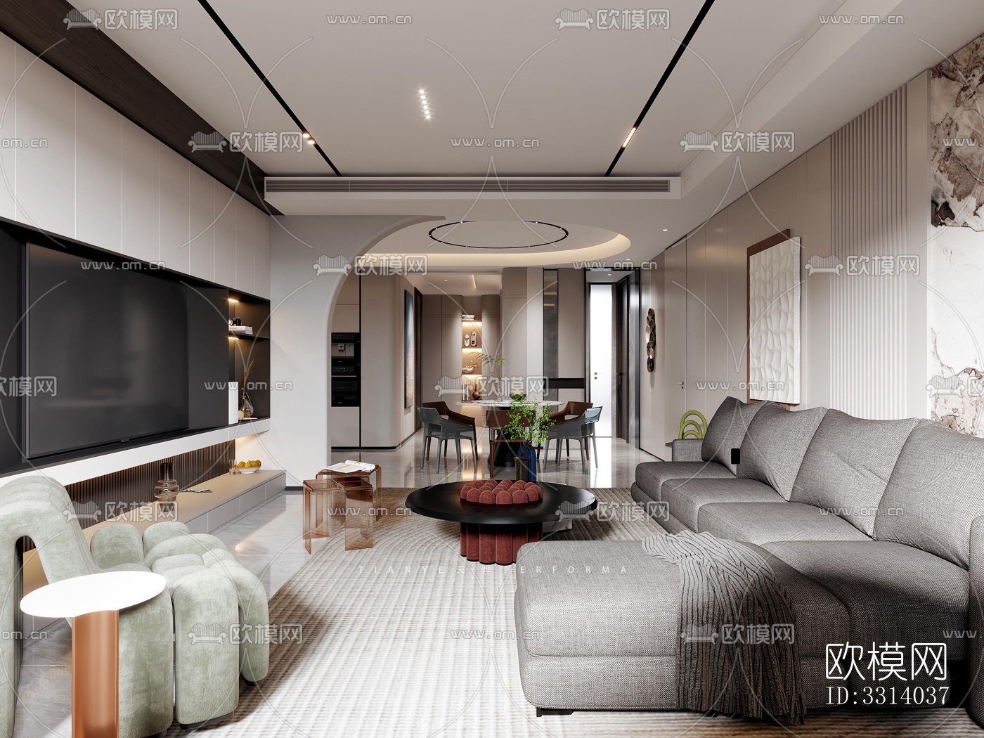 现代客餐厅效果图下载（渲染图10）