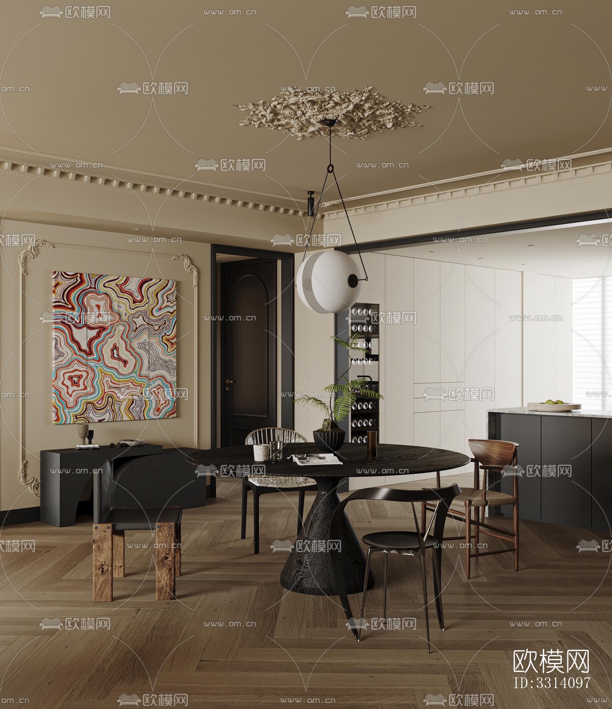 现代客餐厅效果图下载（渲染图7）