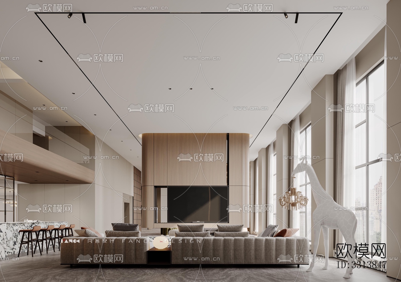 现代客餐厅效果图下载（渲染图14）