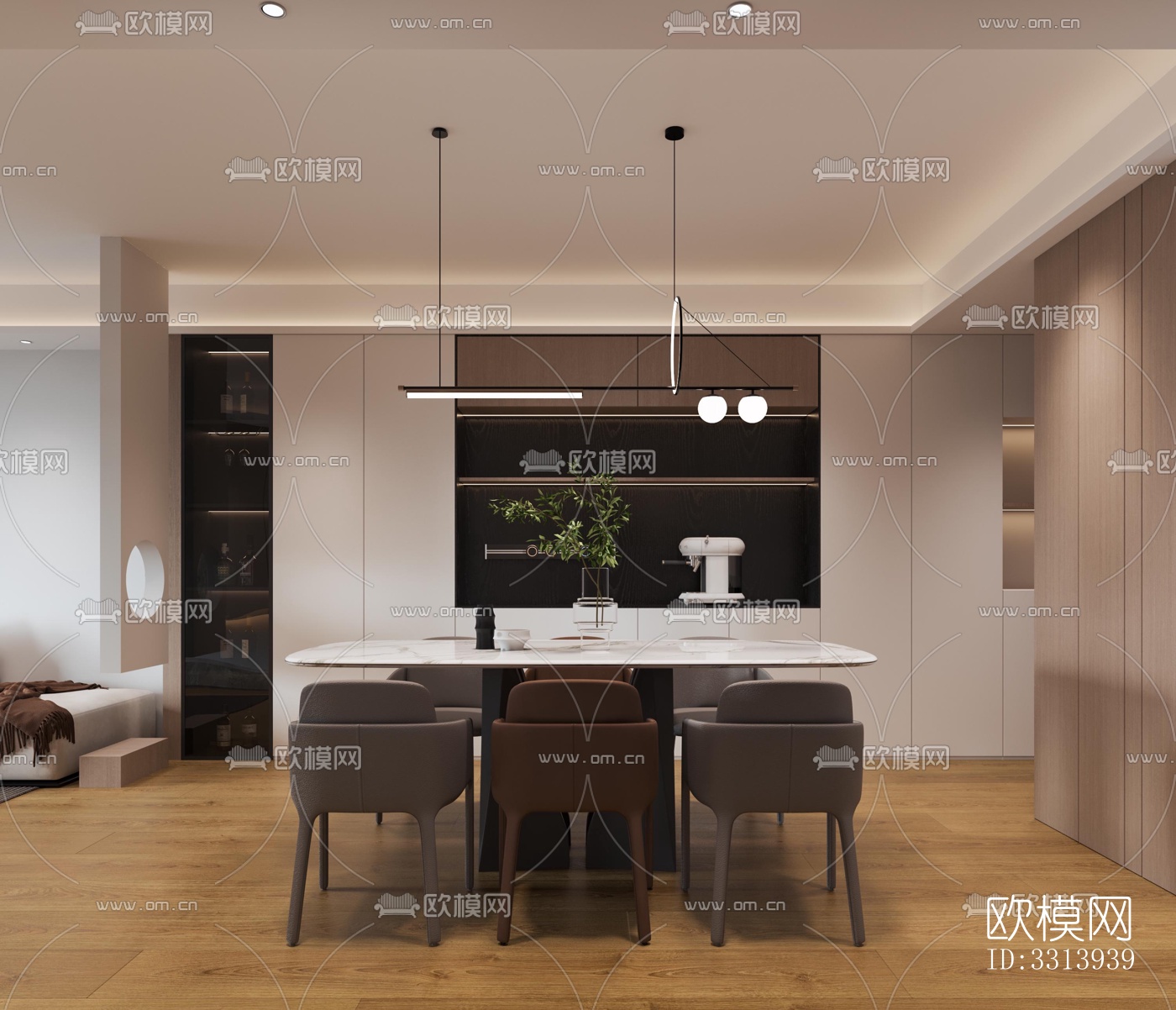 现代客餐厅效果图下载（渲染图9）