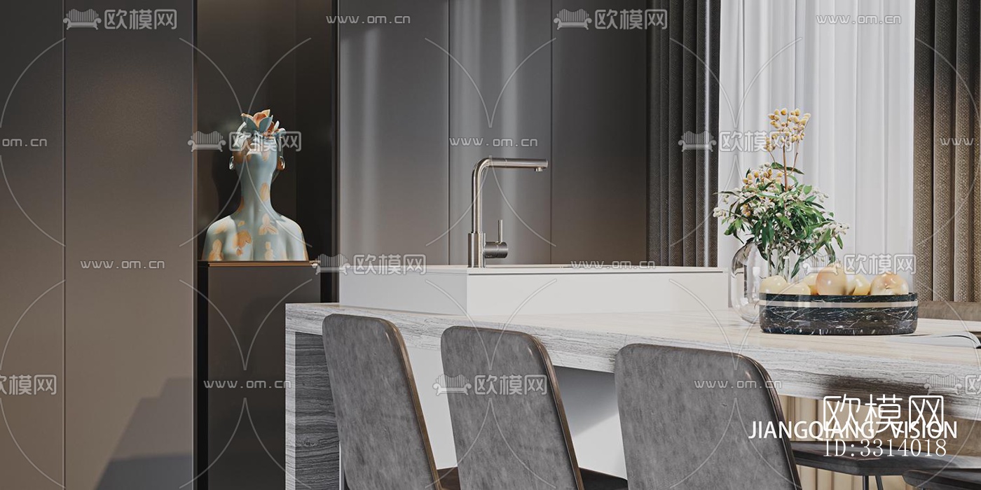 现代客餐厅效果图下载（渲染图8）