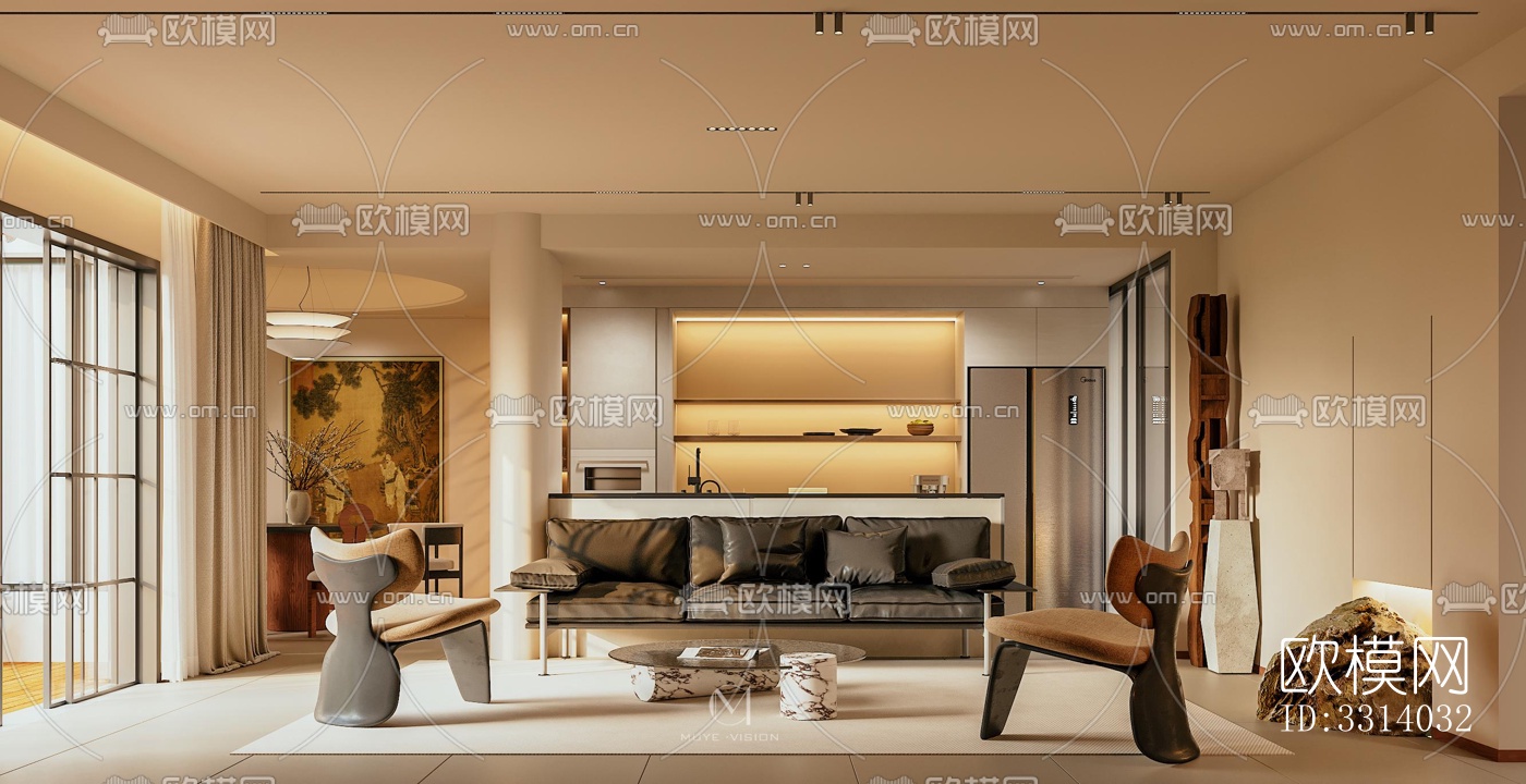 现代客餐厅效果图下载（渲染图1）