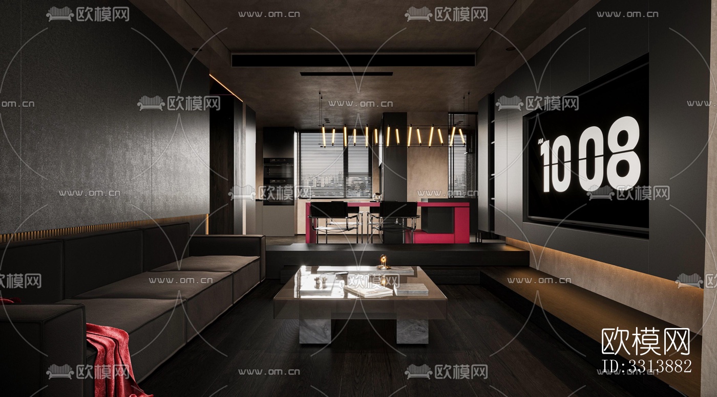 现代客餐厅效果图下载（渲染图5）