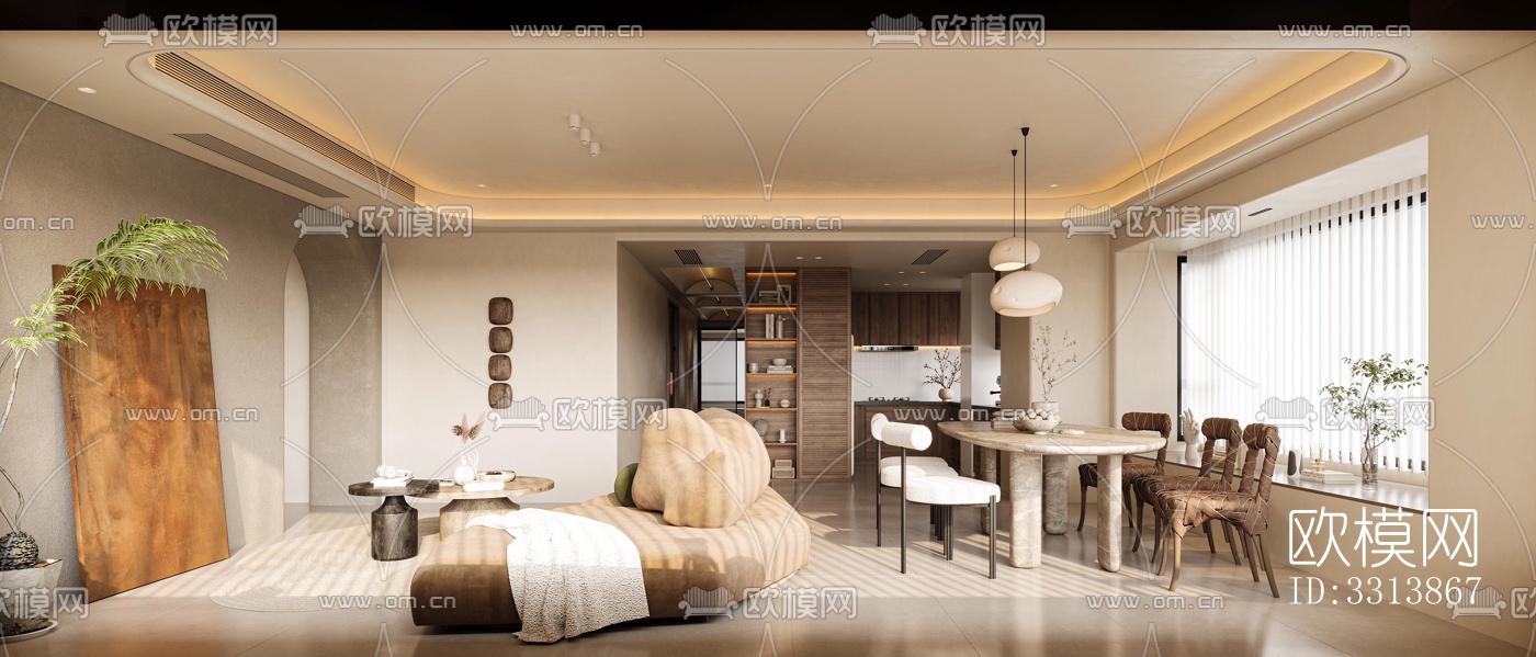 现代客餐厅效果图下载（渲染图5）