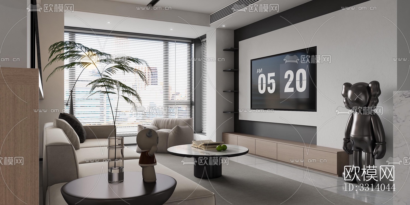 现代客餐厅效果图下载（渲染图1）