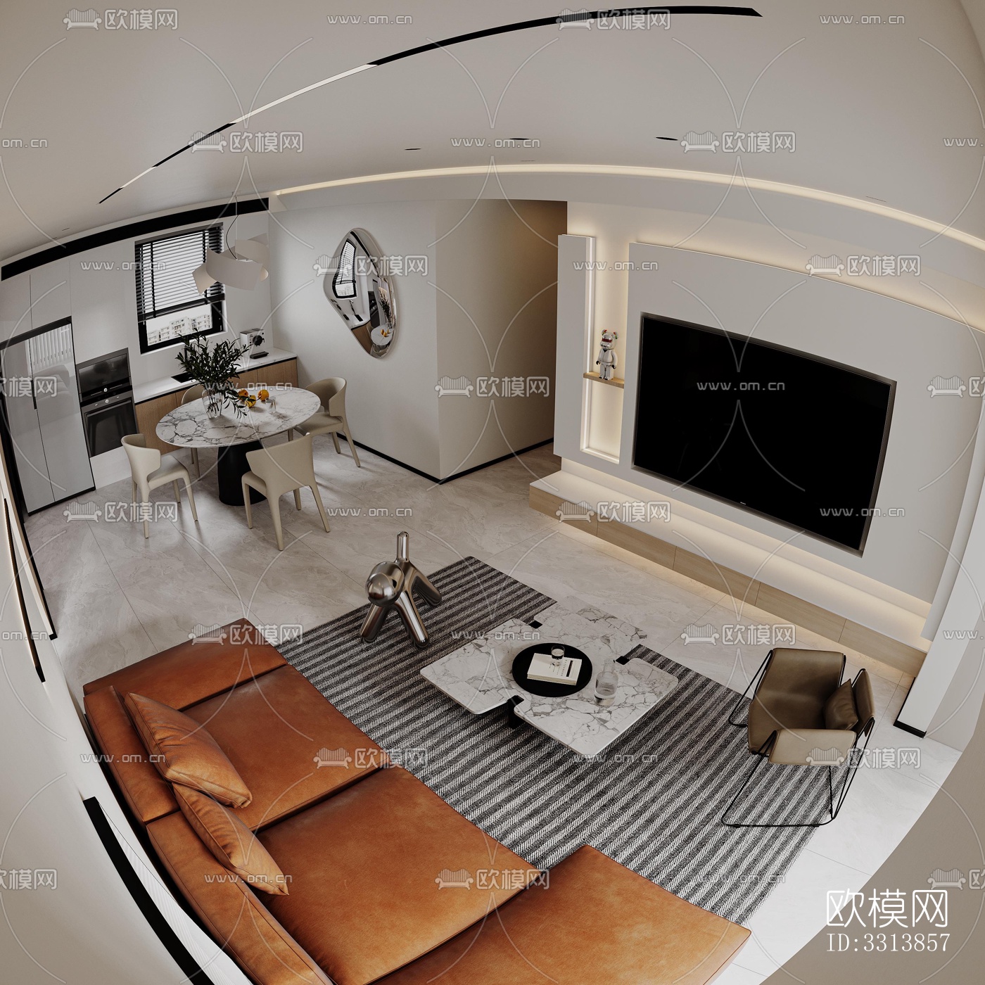 现代客餐厅效果图下载（渲染图3）