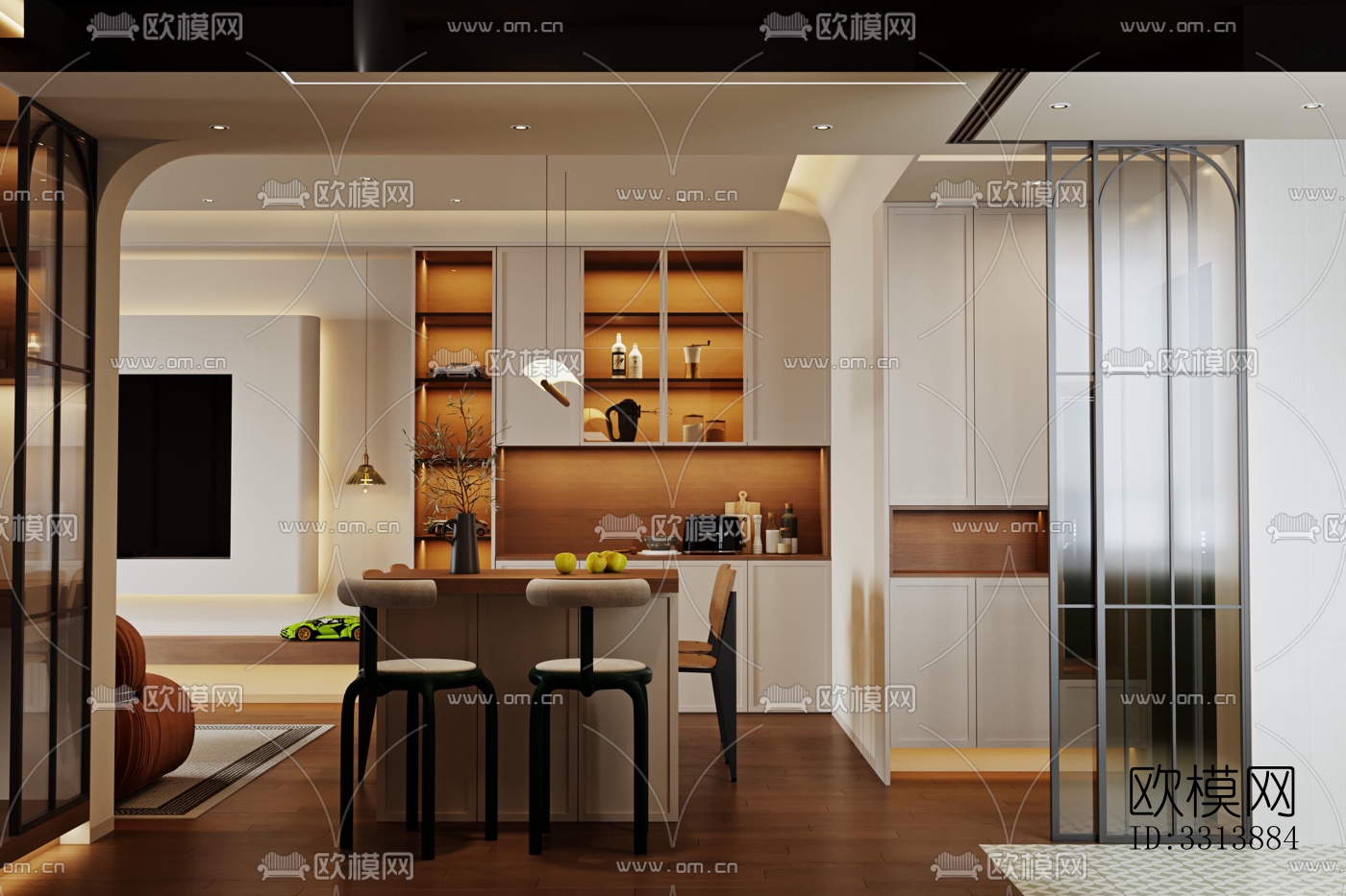 现代客餐厅效果图下载（渲染图1）