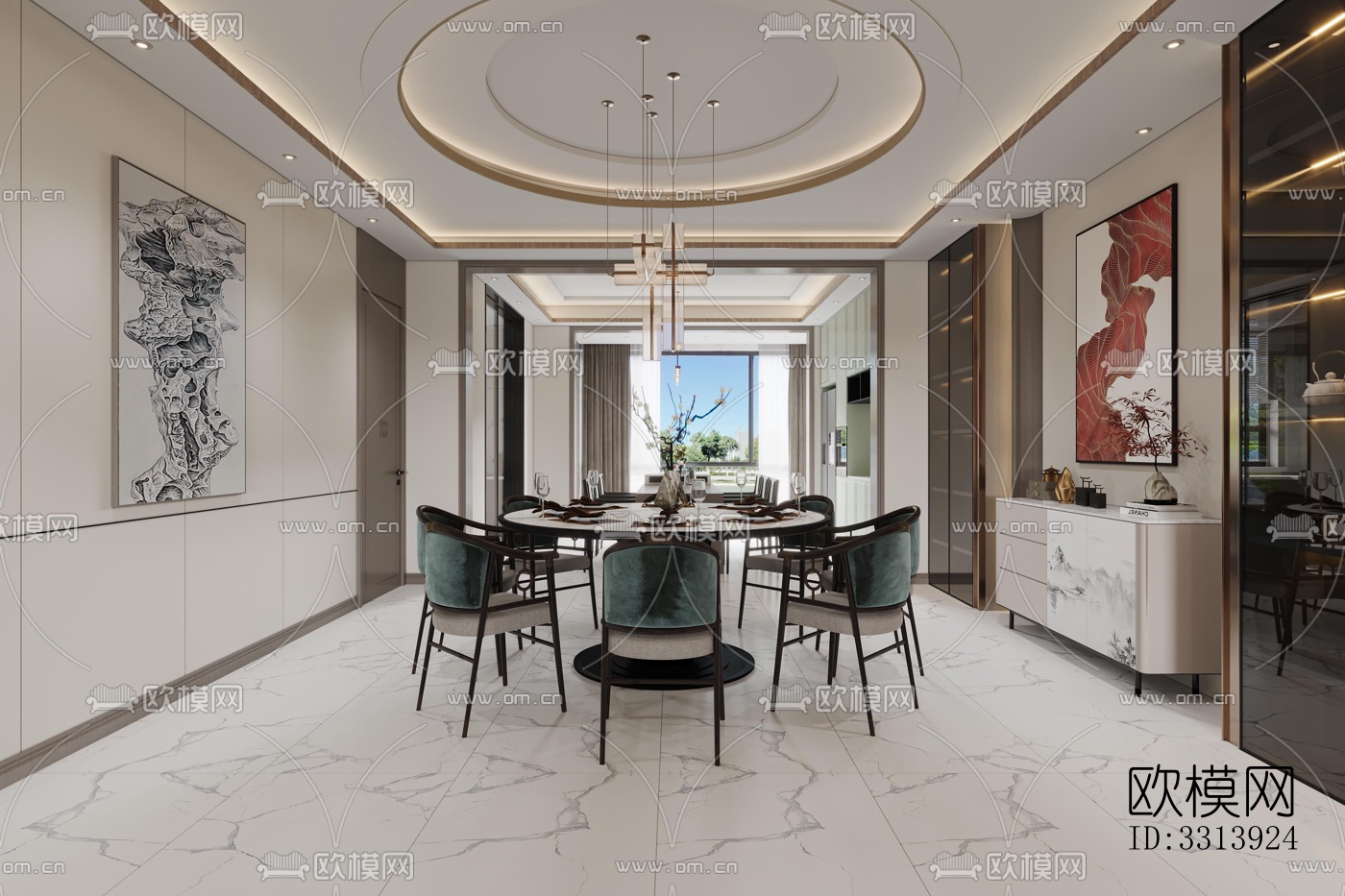 现代客餐厅效果图下载（渲染图3）