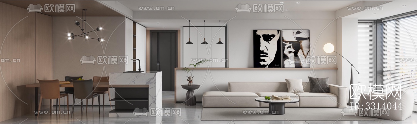 现代客餐厅效果图下载（渲染图8）