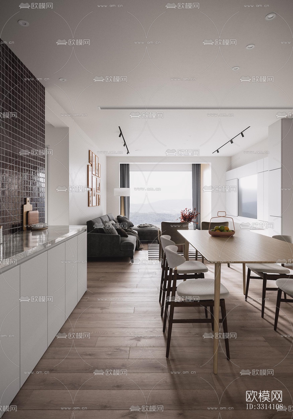 现代客餐厅效果图下载（渲染图4）