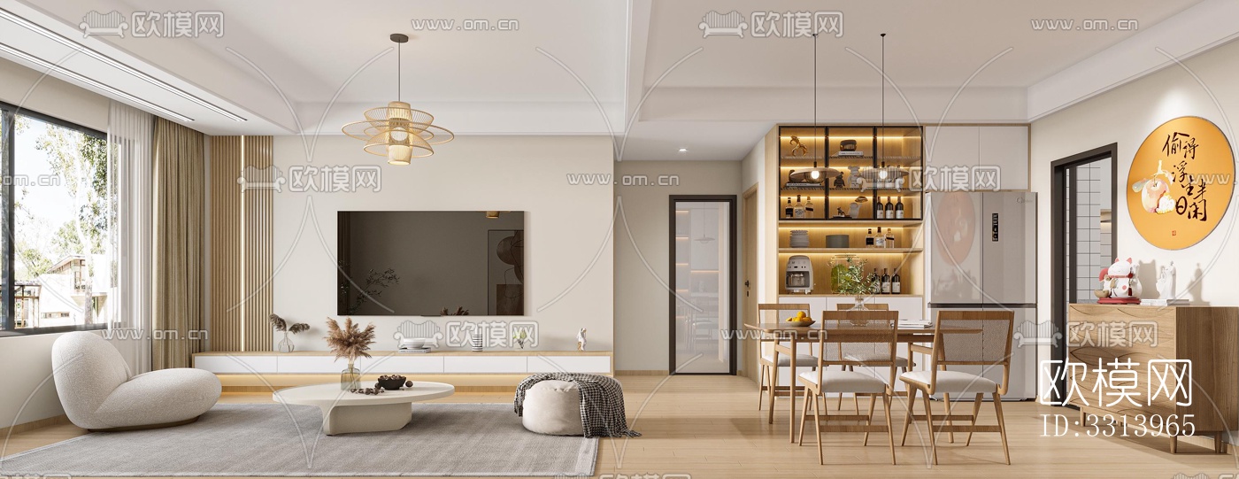 现代客餐厅效果图下载（渲染图1）