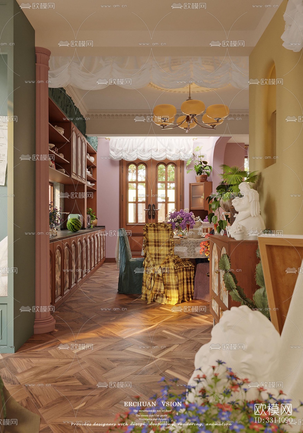 现代客餐厅效果图下载（渲染图8）