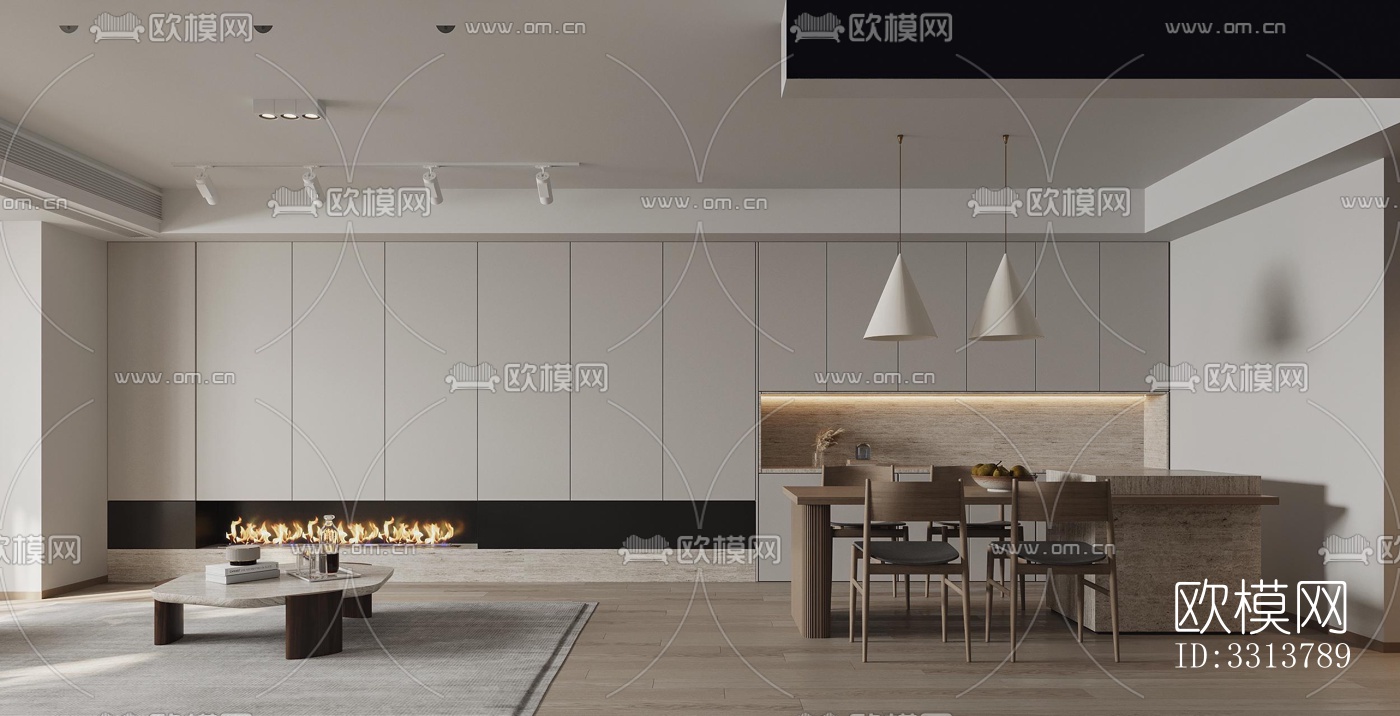 现代客餐厅效果图下载（渲染图3）