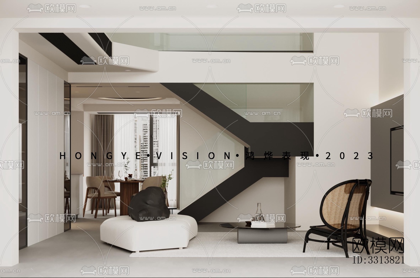 现代客餐厅效果图下载（渲染图2）