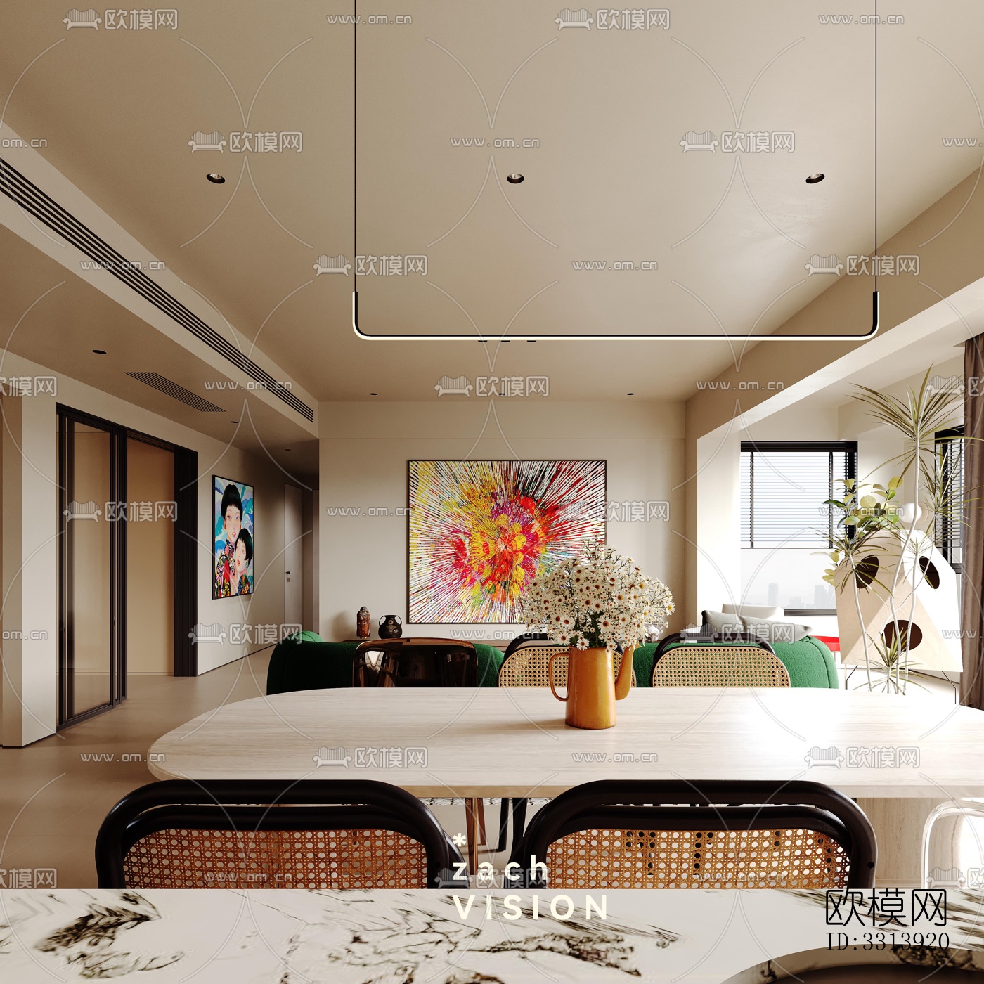 现代客餐厅效果图下载（渲染图2）