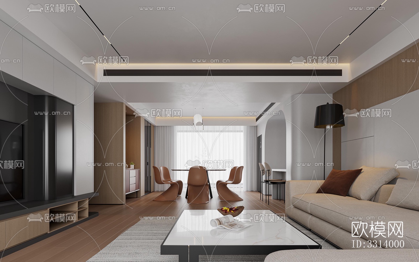 现代客餐厅效果图下载（渲染图4）