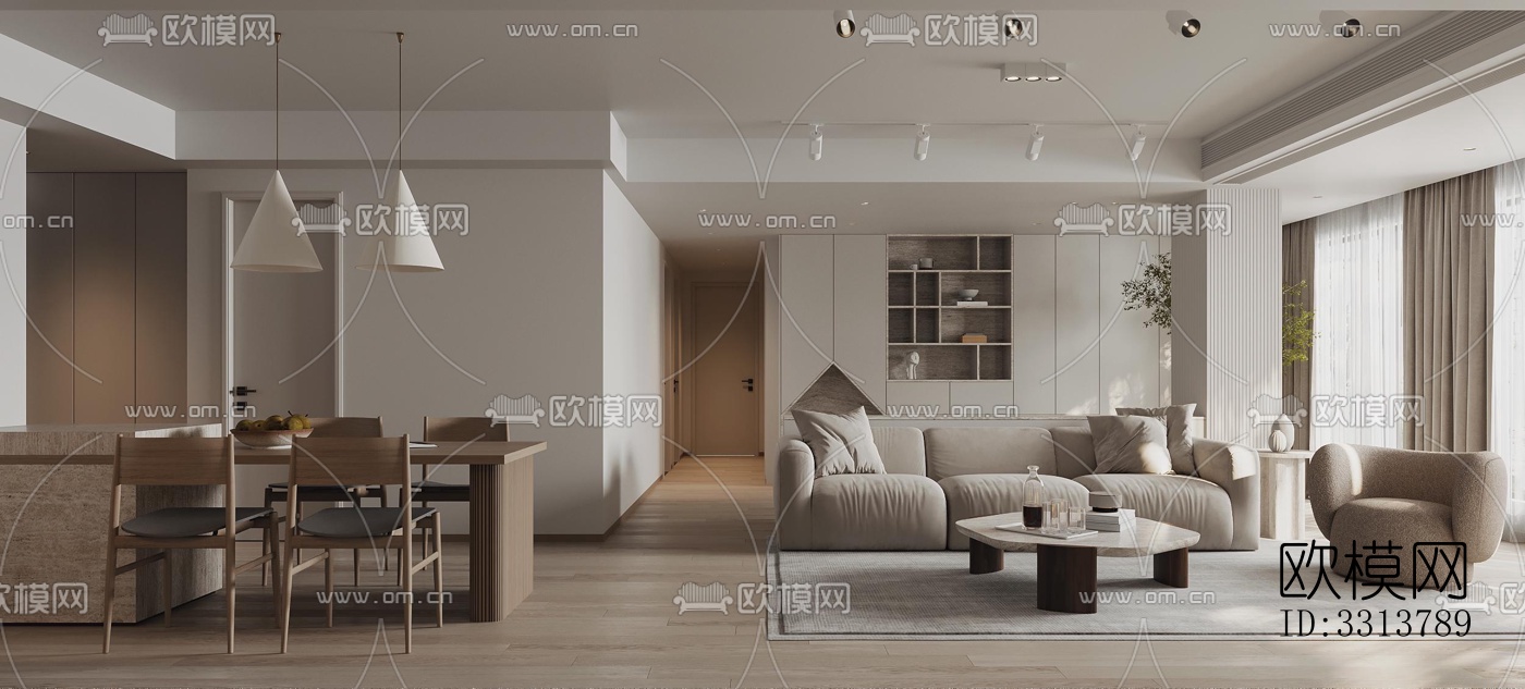 现代客餐厅效果图下载（渲染图1）