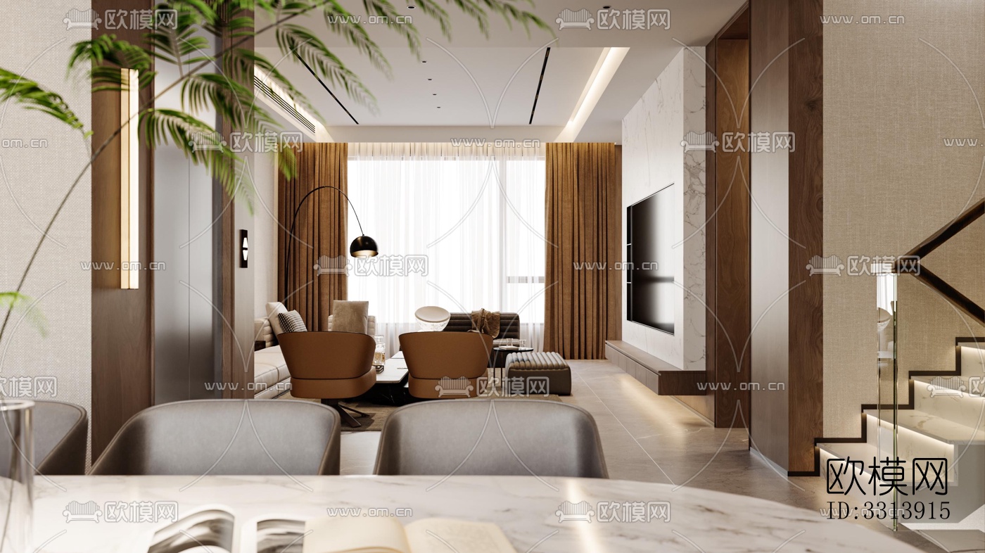 现代客餐厅效果图下载（渲染图7）