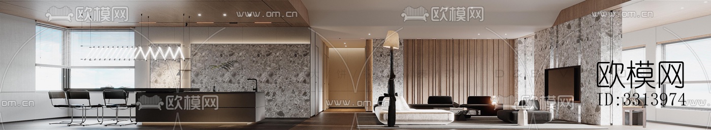 现代客餐厅效果图下载（渲染图2）