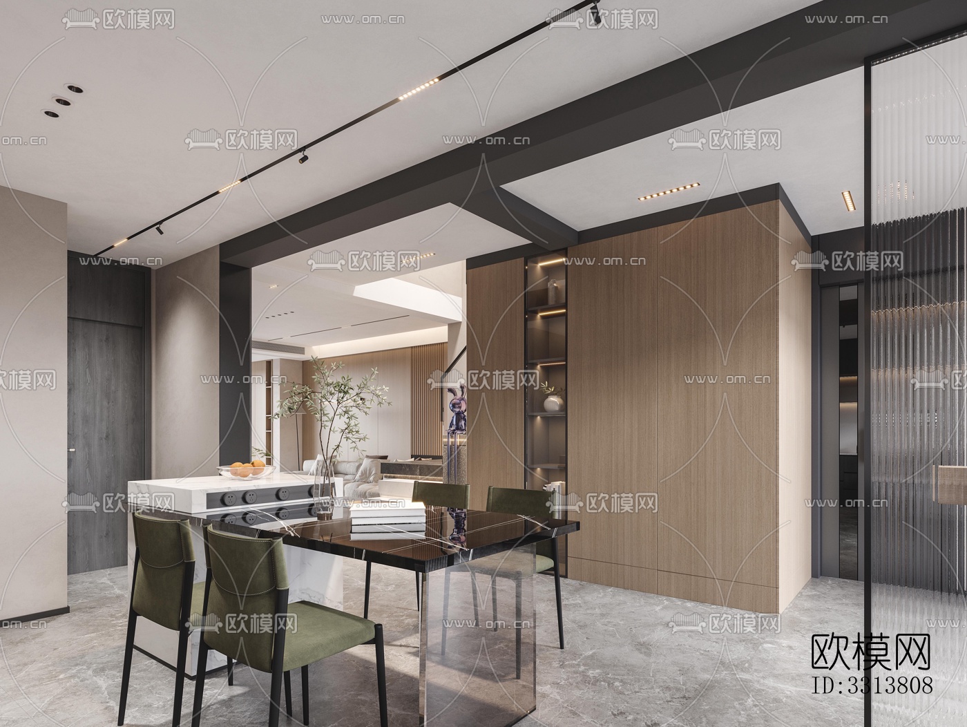 现代客餐厅效果图下载（渲染图1）