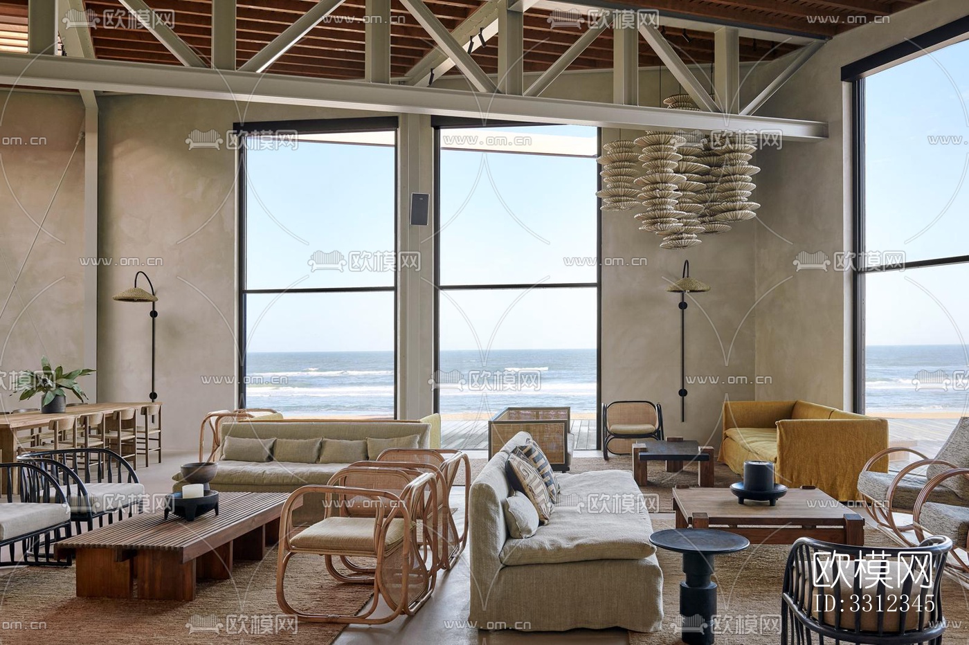 原木风西餐厅效果图下载（渲染图1）