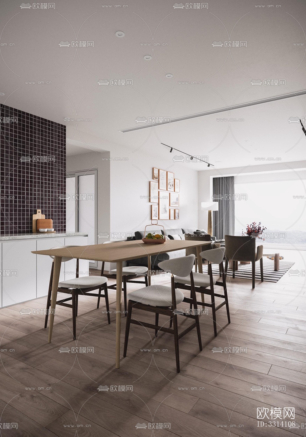 现代客餐厅效果图下载（渲染图1）