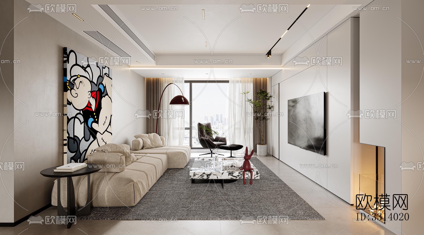 现代客餐厅效果图下载（渲染图4）