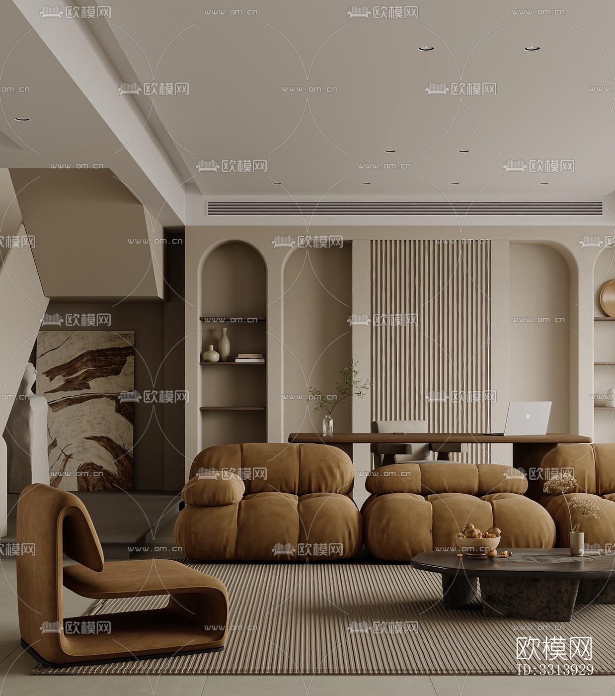 现代客餐厅效果图下载（渲染图1）