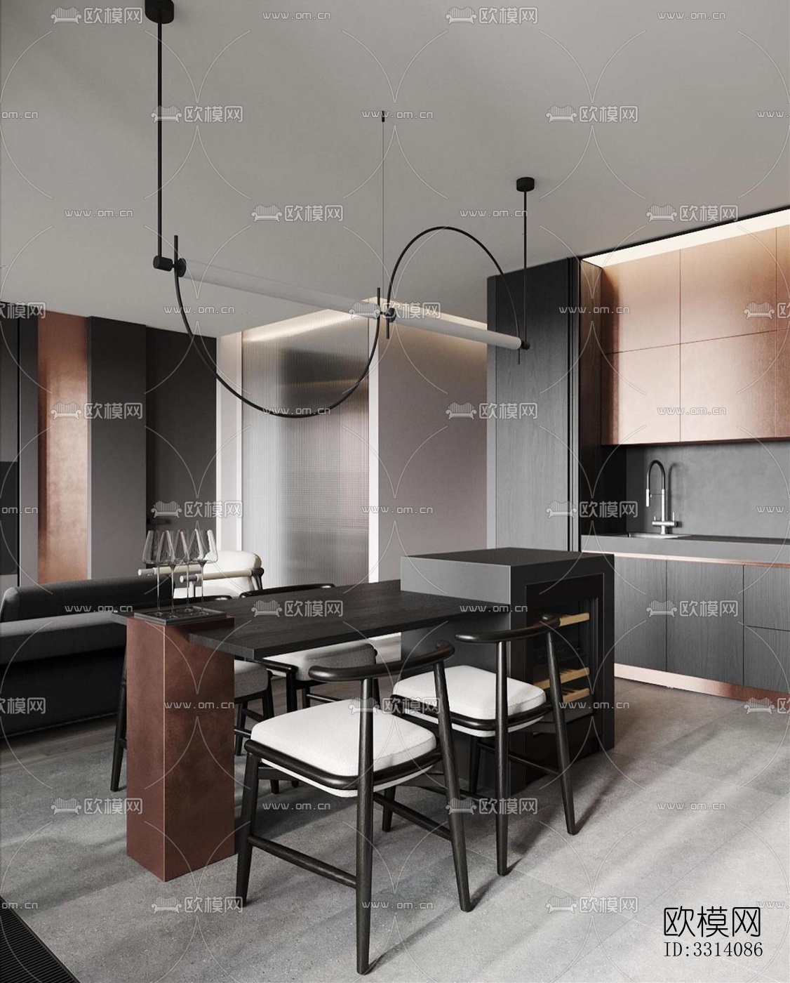 现代客餐厅效果图下载（渲染图6）
