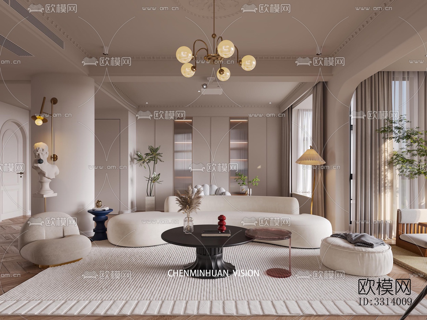 现代客餐厅效果图下载（渲染图3）