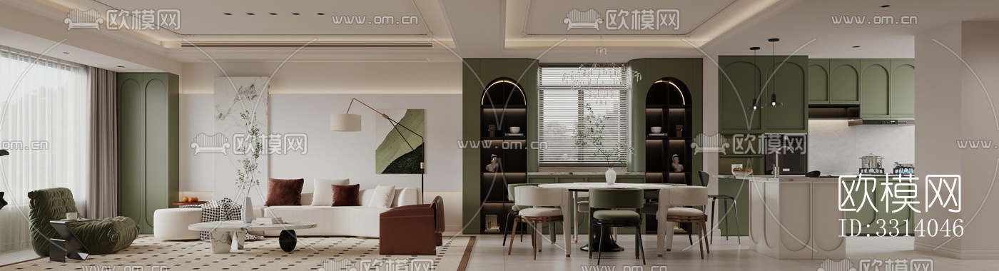 现代客餐厅效果图下载（渲染图4）