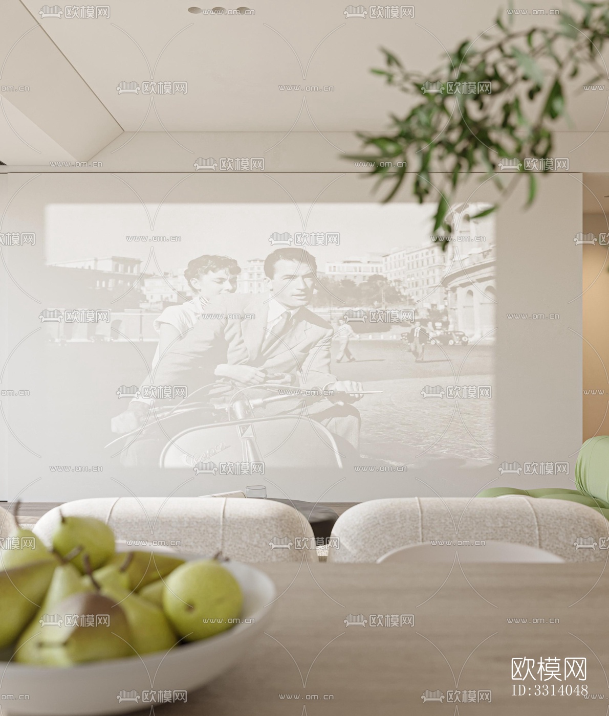 现代客餐厅效果图下载（渲染图1）