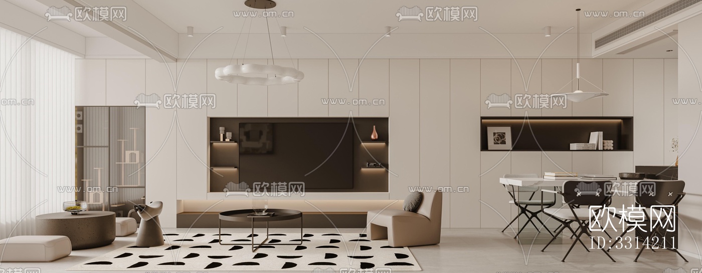 现代客餐厅效果图下载（渲染图3）