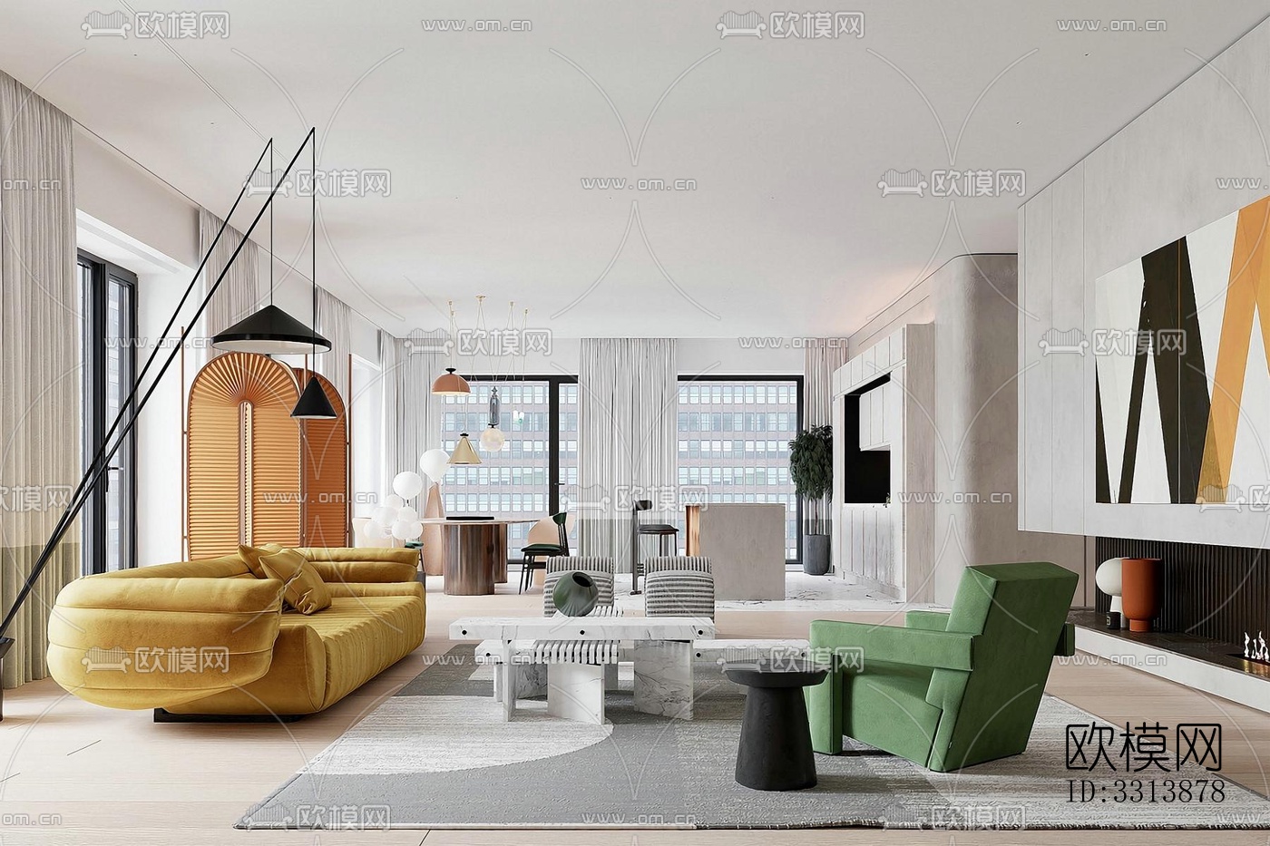 现代客餐厅效果图下载（渲染图1）