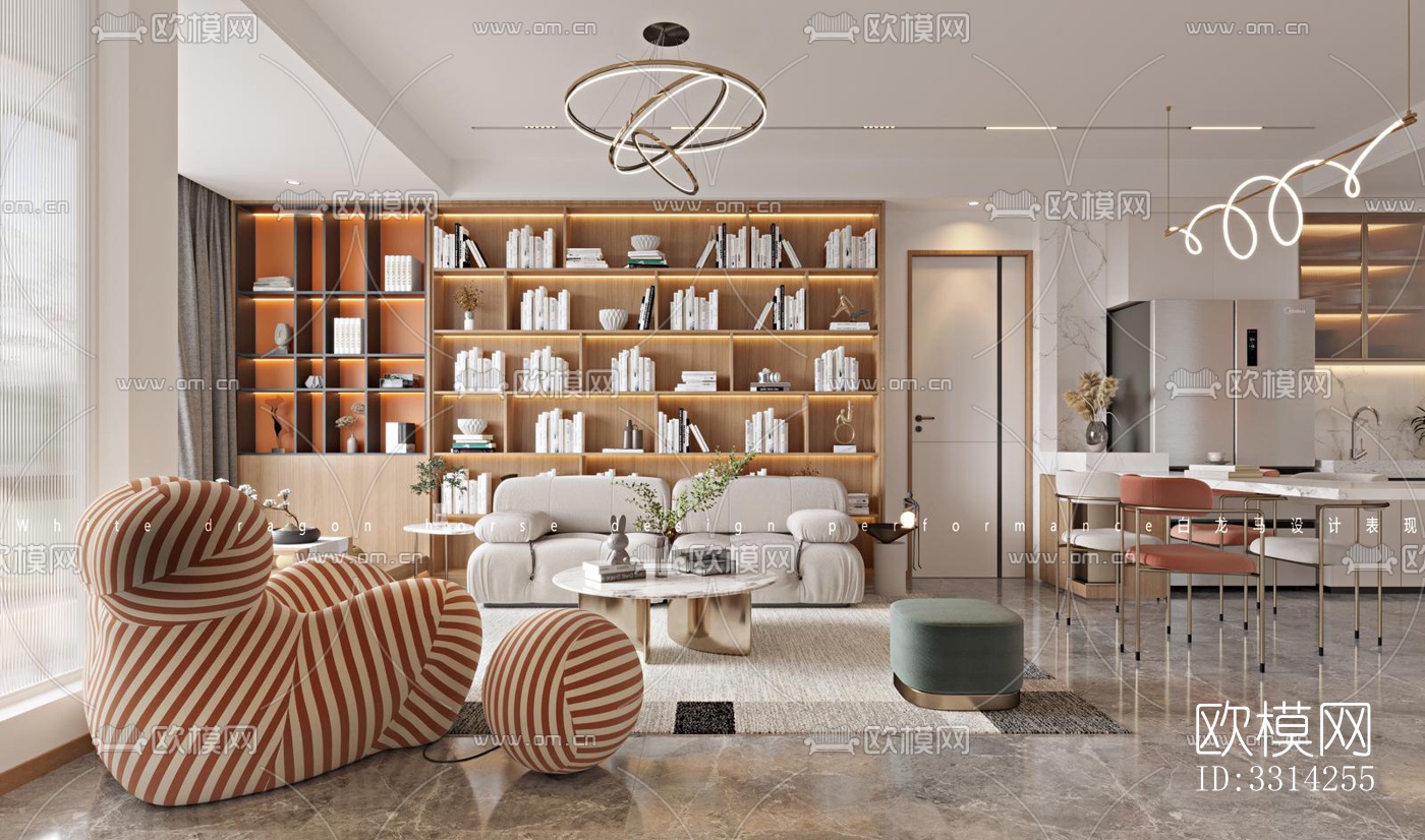 现代客餐厅效果图下载（渲染图4）