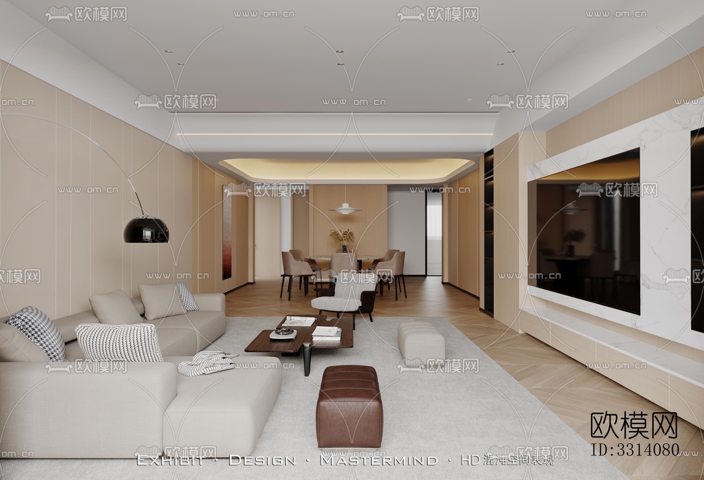 现代客餐厅效果图下载（渲染图1）