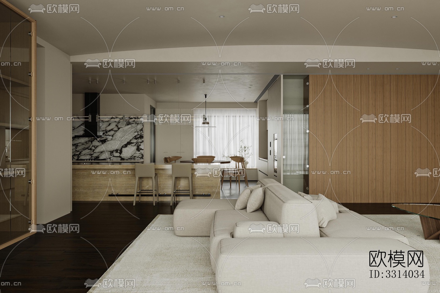 现代客餐厅效果图下载（渲染图6）