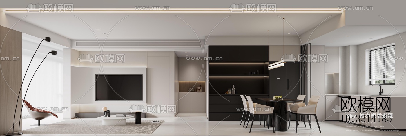 现代客餐厅效果图下载（渲染图4）