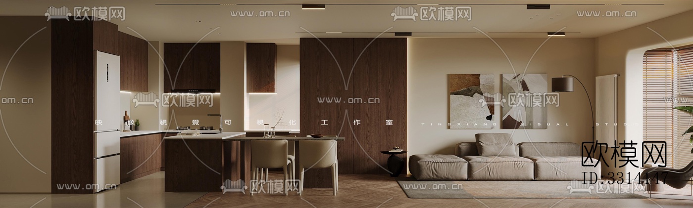 现代客餐厅效果图下载（渲染图2）